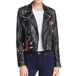 BLANK NYC Budding Romance Vegan Faux Leather Embroidered Studded Moto Jacket- XS